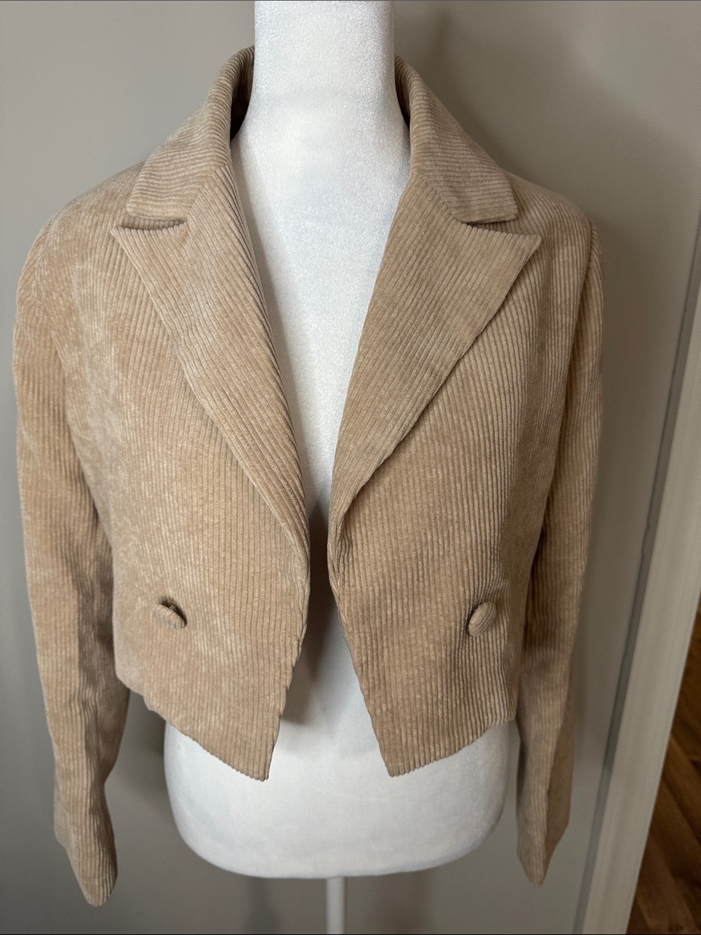 Nasty Gal Beige Cropped Corduroy Blazer